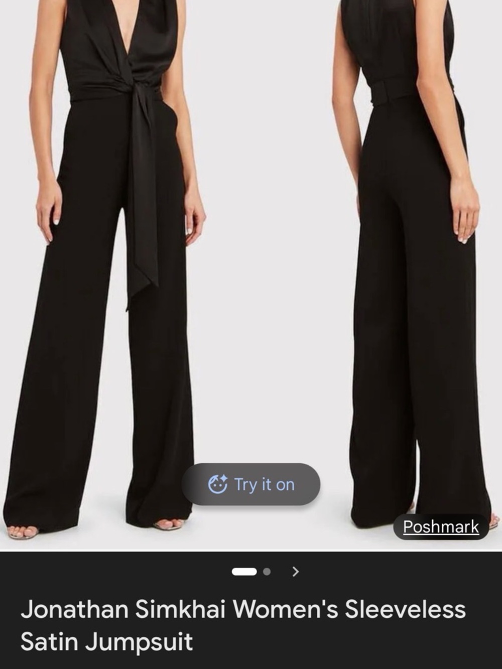 Jonathan Simkhai Black Satin Tie-Front Wide-Leg Jumpsuit